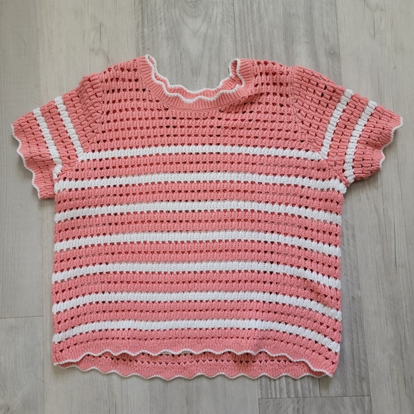 GAP Tops - GAP Pink and White Crochet Stripe Sweater